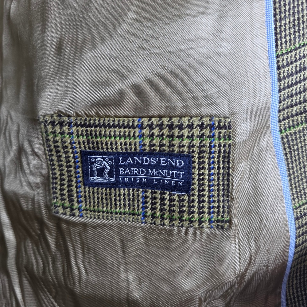 Lands End x Baird McNutt Irish Linen Plaid Sports Coat Blazer Mens 44R - Picture 3 of 9